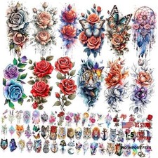 69 Sheets Watercolor 3D Rose Flowers Tattoos for Women Girls - Floral