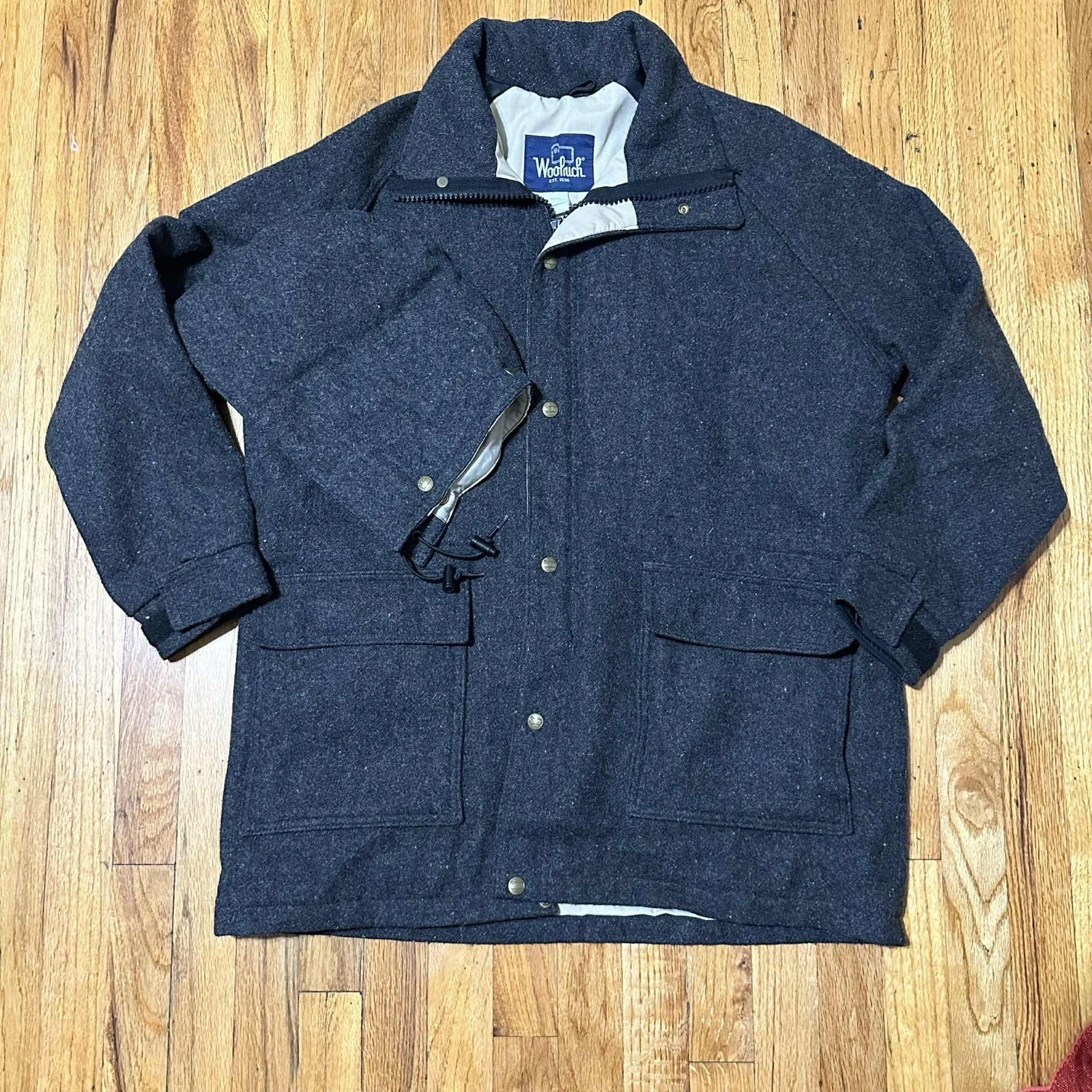 VTG Woolrich Wool Bomber Blazer Jacket Mens Sz L Gray Made In USA