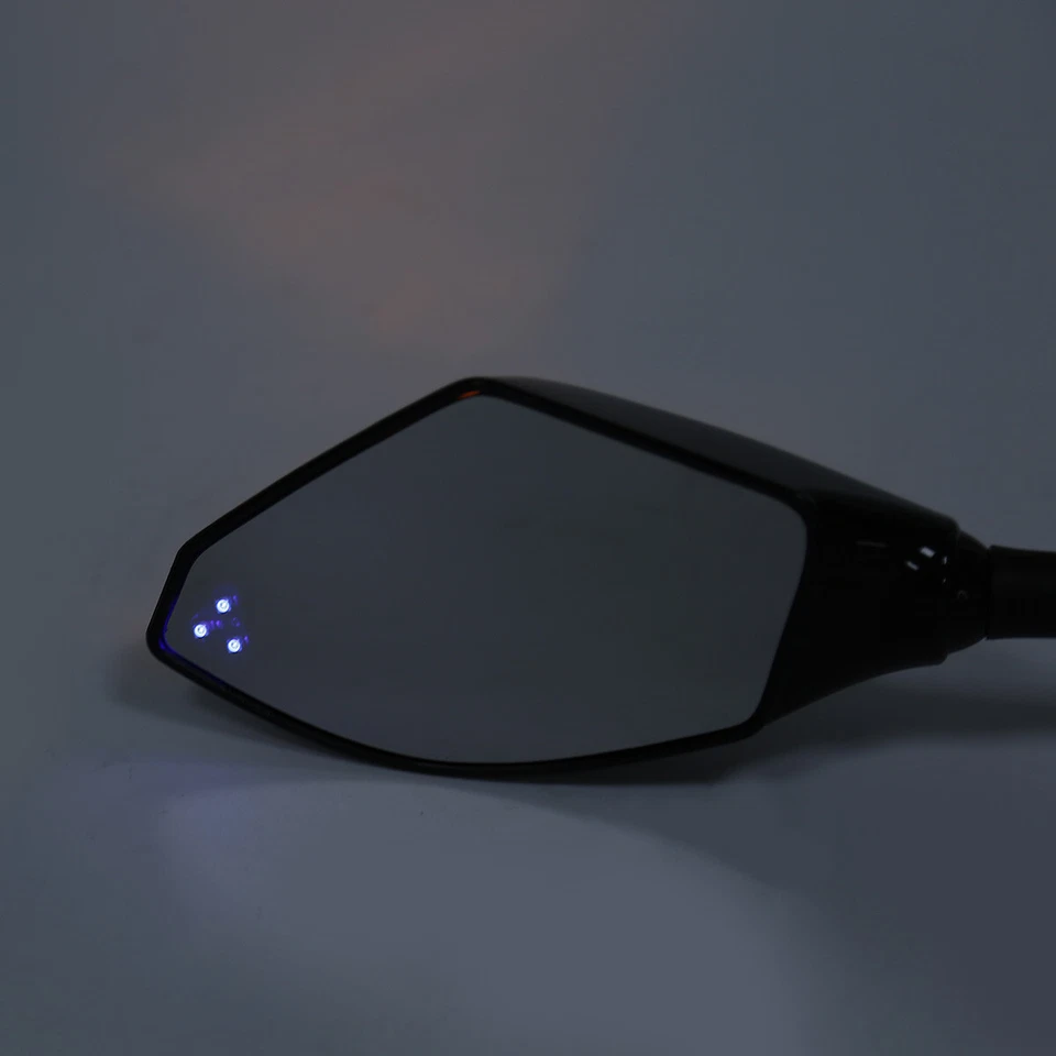 Black Rearview Side Mirrors Blue LED Turn Signal Fit For Honda Kawasaki Yamaha - Image 4 of 4