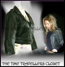 Topshop Kate Moss Vintage Iconic Crop Green Aged Leather Biker Jacket Uk 10 38