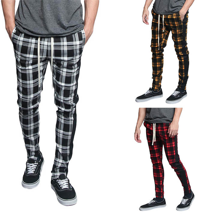 Victorious Men's Plaid Checkered Ankle Zipper Track Pants S-5XL TR537  