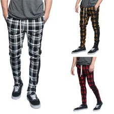 Victorious Men's Plaid Checkered Ankle Zipper Drawstring Track Pants S~5XL TR537
