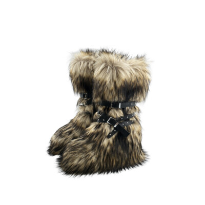 Punk Snow Boots Womens Faux Fur Boots Rivet Boots Slimming Strap Knee High Boots