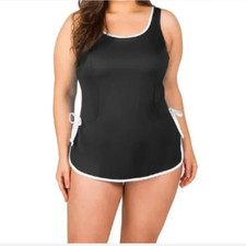 Vintage Black One Piece Skirt Swimsuit Size 10 Full Coverage T.H.E. Swim
