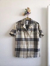 Vtg Bobbie Brooks Womens Button Up Top Insert Shirt Cotton Plaid  Embroidered  S