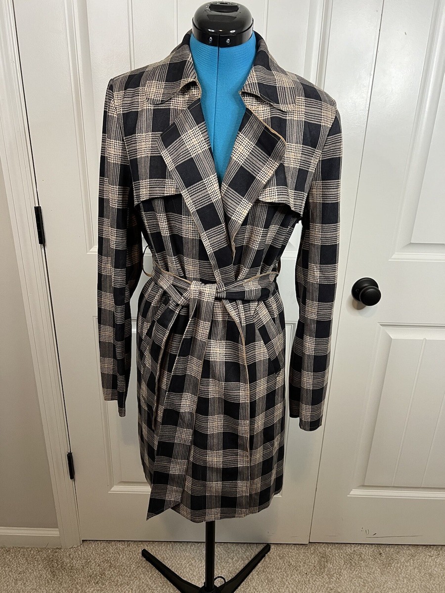 Solitaire x Anthropology Women's Medium Black Tan Plaid Trench