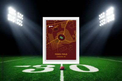 WASHINGTON COMMANDERS FedEx Field Stadium Location Map NFL Art Decor ''Redskins''