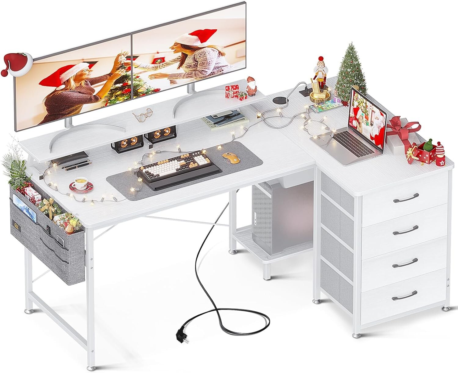 YITAHOME L Form Schreibtisch Mit USB - Eckschreibtisch Mit 4 Schubladen & Monitorständer