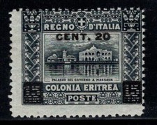 Érythrée 1916 Sass. 46 Neuf ** 100% 20 c. sur 15 cents