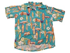 Reyn Spooner Men's VINTAGE Hawaiian Shirt Turquoise Ford Woody Wagon Large