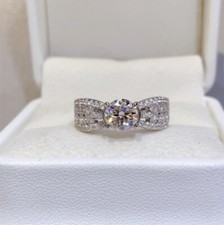 1CT Round D Color Moissanite Wedding Engagement Ring Real 925 Sterling Silver