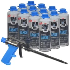 Great Stuff PRO Kit, 12 cans-18 oz Flexible Drywall Gasket with Latex Foam Gun