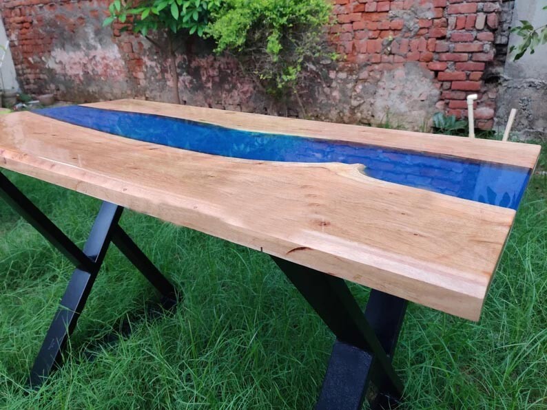 Epoxy Resin Dining Table, Walnut Blue Epoxy Table, Epoxy Table Top