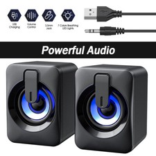 Mini Computer Speakers Wired USB LED RGB Stereo Bass 3.5mm For PC Laptop Desktop