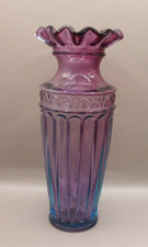 Fenton Amethyst Purple/ Cobalt Blue Dual Color Glass Crimped Vase Yenawine