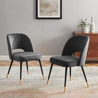 Modway Rouse 18.5'' Performance Velvet Dining Side Chairs in Charcoal (Set of 2)