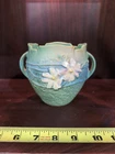 Vintage Roseville Pottery  Cosmos Vase Green White Floral