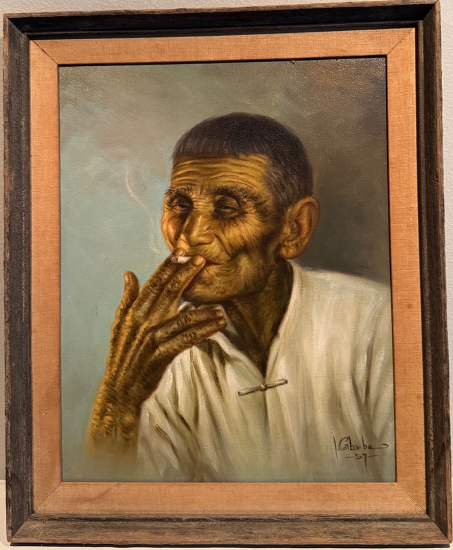 Ismael Cabebe 1957 The Philippines original oil on canvas-Man Smoking
