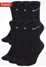 Nike Everyday Plus Performance Crew Socks 6 Pack Dri-Fit Black Large 8-12