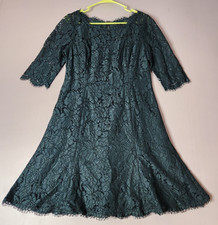 Eliza J Womens Green Lace Overlay Evening Cocktail Dress Sz 3/4 Sleeves Sz 10
