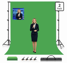 Green Screen Chromakey Plain Backdrop Kit 10x12 ft 2 Pack w/ Stand Bag