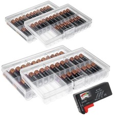 Set of 4 - Two AA and Two AAA Battery Storage Box, Battery Storage Case Holde...