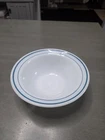 Vtg Anchor Hocking Fire King Milk Glass Serving Restaurant Bowl Turquoise Bands
