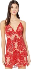 NWT Free People Red Night Shimmers Lace Mini Dress Sequin Deep V-Neck Party 10