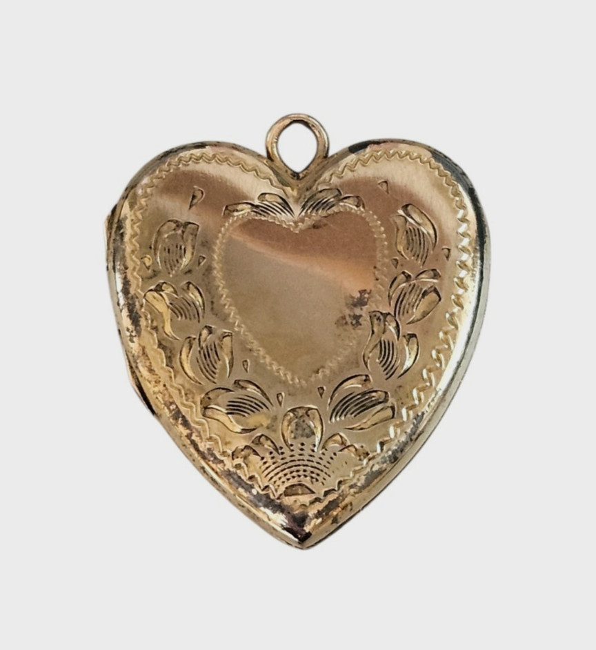 Antique Victorian 10K Gold Filled Etched Photo Keepsake Heart 1" Locket 6.9 gr