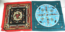 2 Vtg Bandana Handkerchief Native American Southwest Tribal 50/50 USA Wamcraft