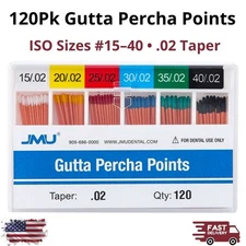 JMU 120Pсы Gutta Percha Points Taper .02 Sizes #15-40 Endo Root Canal ISO Dental