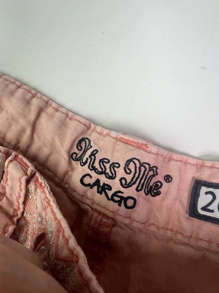 Miss Me Cargo Denim Pink Coral Jean Shorts Buckle CE8407H Women's Sz 26 - Image 3 of 4