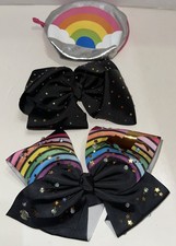 JoJo Siwa Black Bow W/ Rainbow Unicorn Stars Plus Rhinestone Bow and Rainbow Bag
