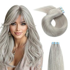 YILITE 20pc Silver Tape-In Human Hair Extensions Seamless Skin Weft 12in 4
