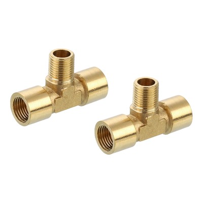 Messing T-Stück Rohrverschraubung, 1/8'' x 1/8'' x 1/8'' NPT 3-Wege Adapter 2 Stück