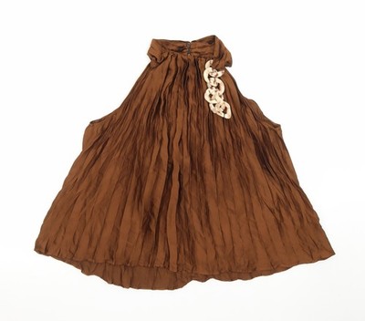 Zara Damen braunes Plissee A-Linie Neckholder Satin Kleid Größe S