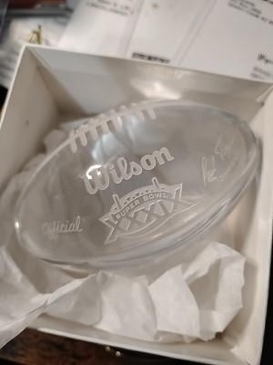OFFICIAL NFL SUPER BOWL 39 MINI CRYSTAL PAPERWEIGHT NFL ETCHED DATE & SIGNATURE 