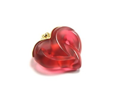 LALIQUE ENTWINED COEUR HEART LOVE FROSTED RED TONE CRYSTAL NECKLACE PENDANT