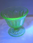 Hocking Glass Depression COLONIAL Knife & Fork Green Low Footed Sherbet Uranium