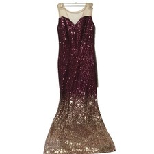 Windsor Gown Girls SZ 2 Formal Full Length Burgundy Rose Gold Ombre Sequin Prom