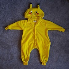 Pok mon Pikachu Kids Yellow Fleece Hooded Button-Up Pajama GOOD MATERIAL WELL MD