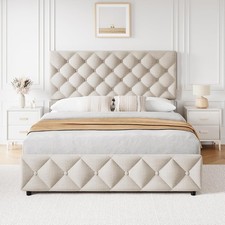 Upholstered Queen Platform Bed Frame with 4 Storage Drawers Adjustable Headboard