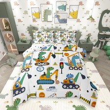 Dinosaur Construction Bedding Set, Cute Dino Bedding Sets for Boys Constructi...