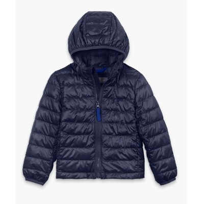 Primary Toddler Sz 2T Lightweight Water Repellent Puffer Jacket Navy Blue Hood