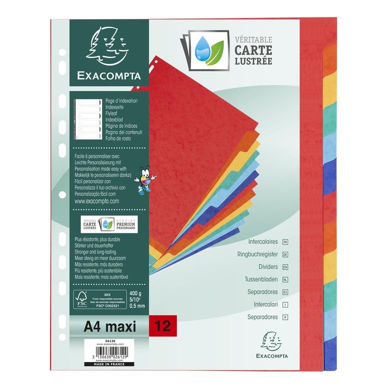 Intercalaires Exacompta en carte lustree 400g rigide et durable