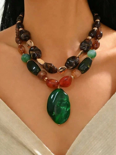 1pc Boho Colorful DIY Beaded Pendant Necklace Large Statement Layered Jewelry video thumbnail