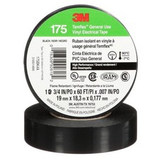 Temflex Vinyl Electrical Tape 175, Black, 3/4 in x 60 ft 19 mm x 18 m , 7 mil