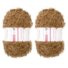 2pcs Fur Yarn Polyester Yarn Fluffy Chunky Yarn Brown for Crocheting,50m