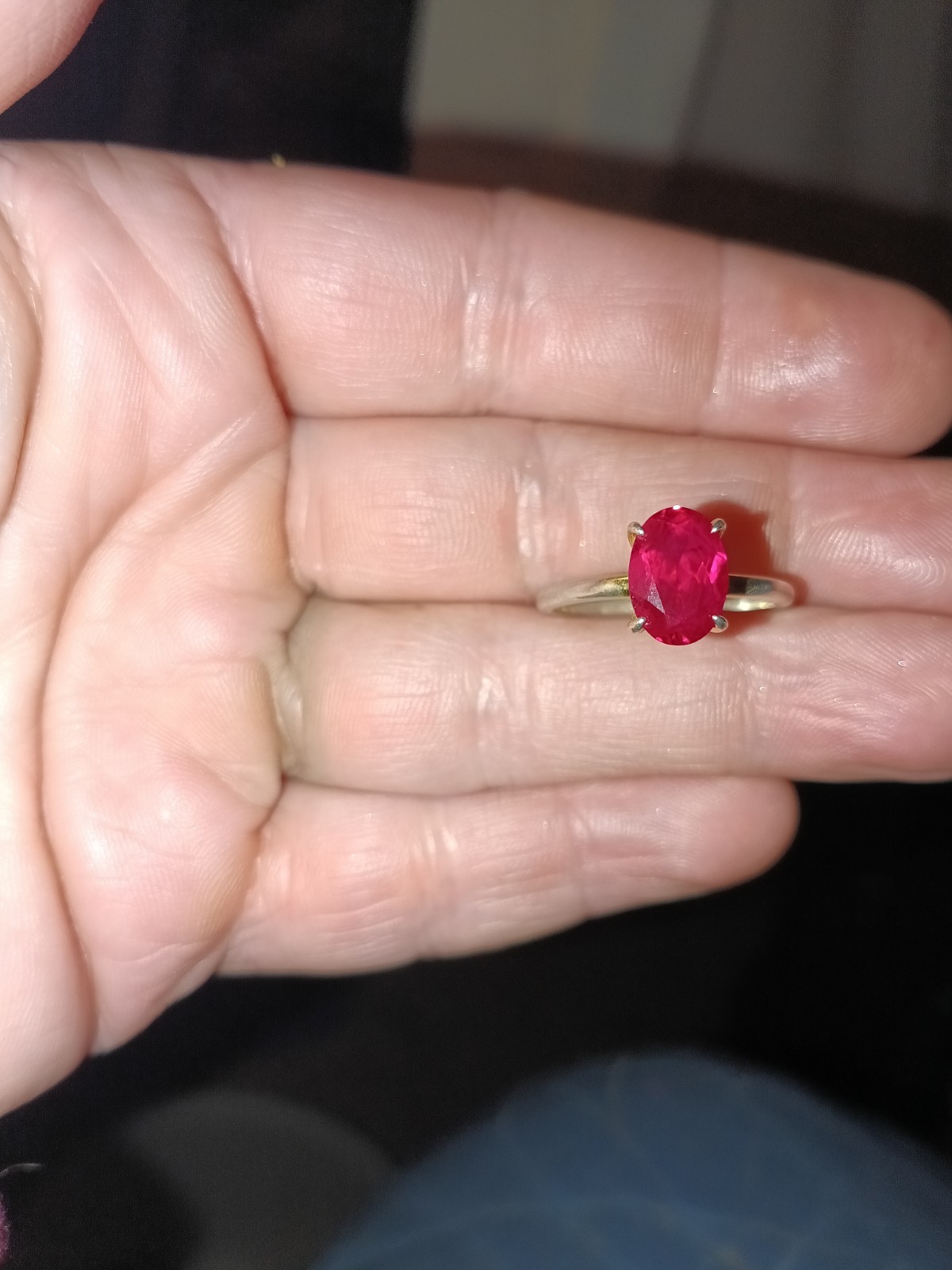 Oval Lab Created Ruby Ring Sterling Silver 18K Go… - image 3