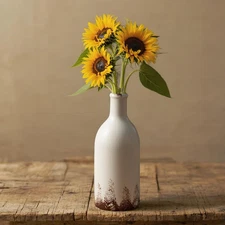 Rustic Farmhouse Ceramic Vase - Handmade White Flowers Vase for Shelf & Table Vi